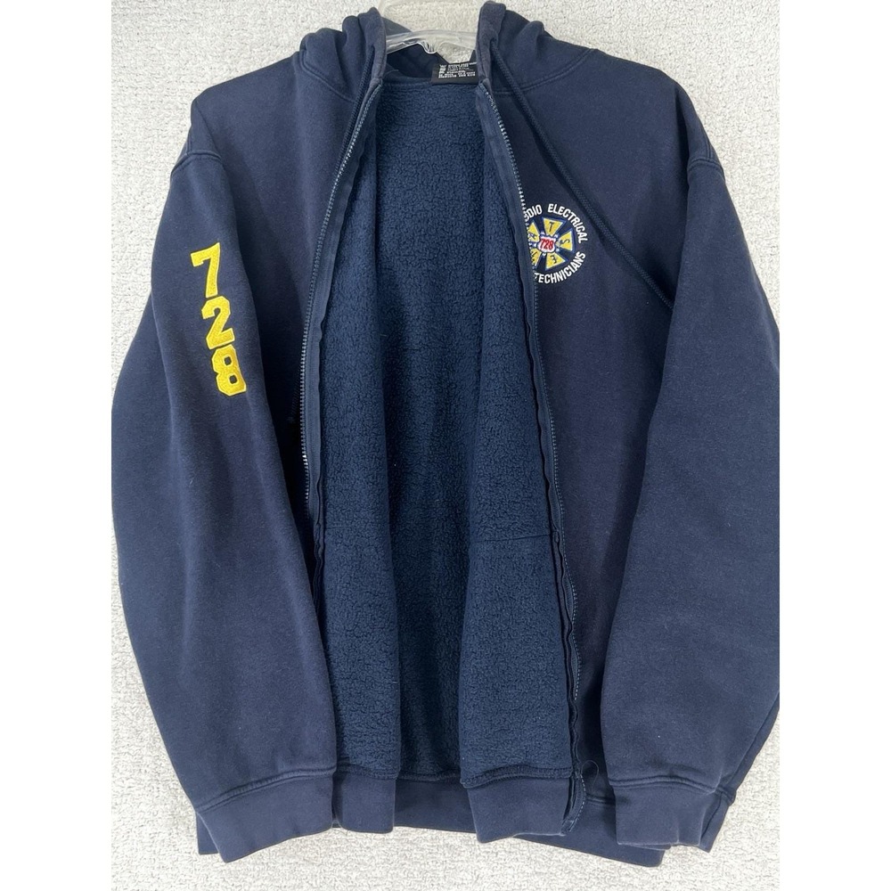 Bayside Hoodie Mens L IATSE Local 728 Studio Lighting Navy Full Zip USA Workwear - Picture 6 of 16